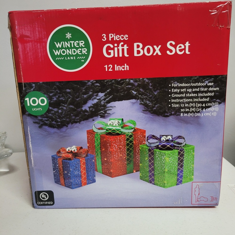 Winter Wonder Lane 3 Piece Lighted Gift Box Set Christmas Decor 100 Lights